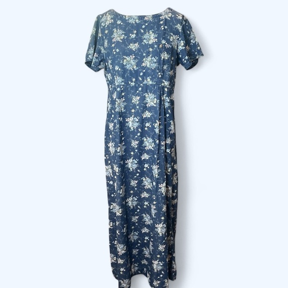 Vintage 90s Liz Claiborne floral denim maxi dress Size large - Picture 1 of 13